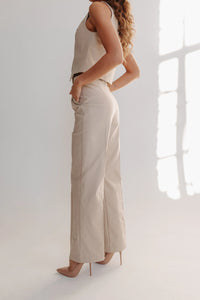 Beige straight leg trousers