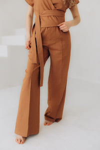 Brown linen trousers for women