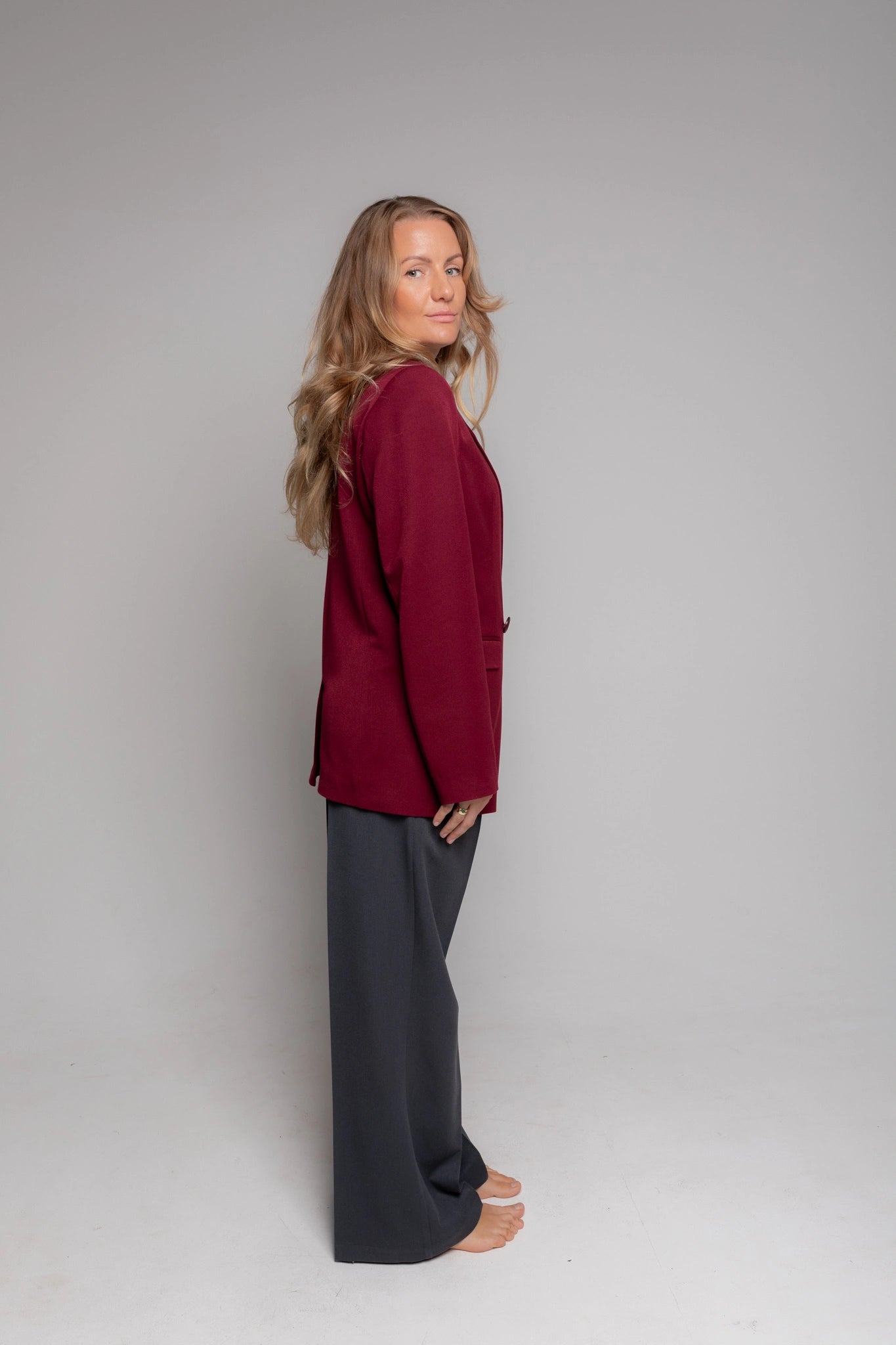 Burgundy blazer for ladies