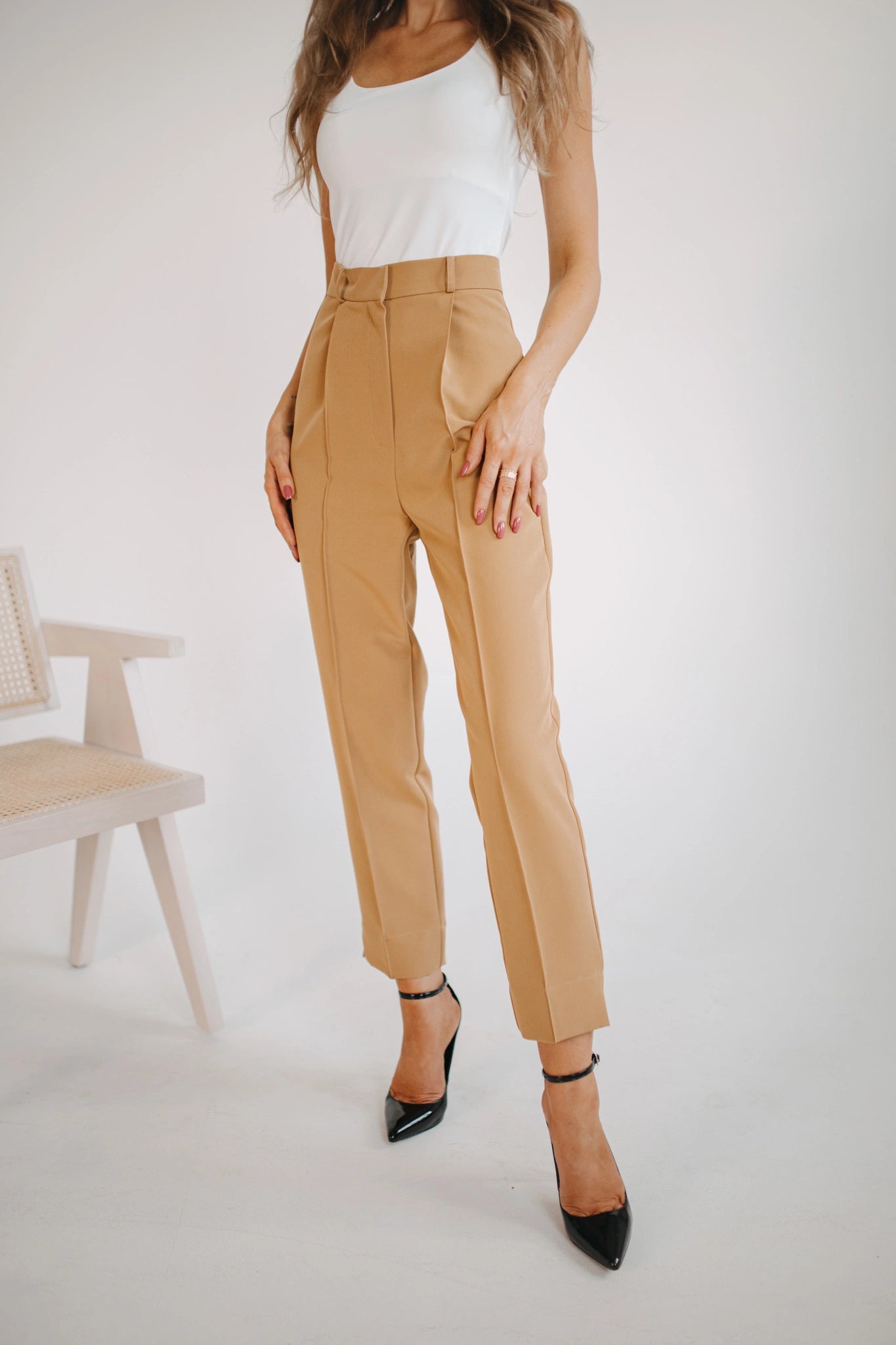 Camel high waisted trousers