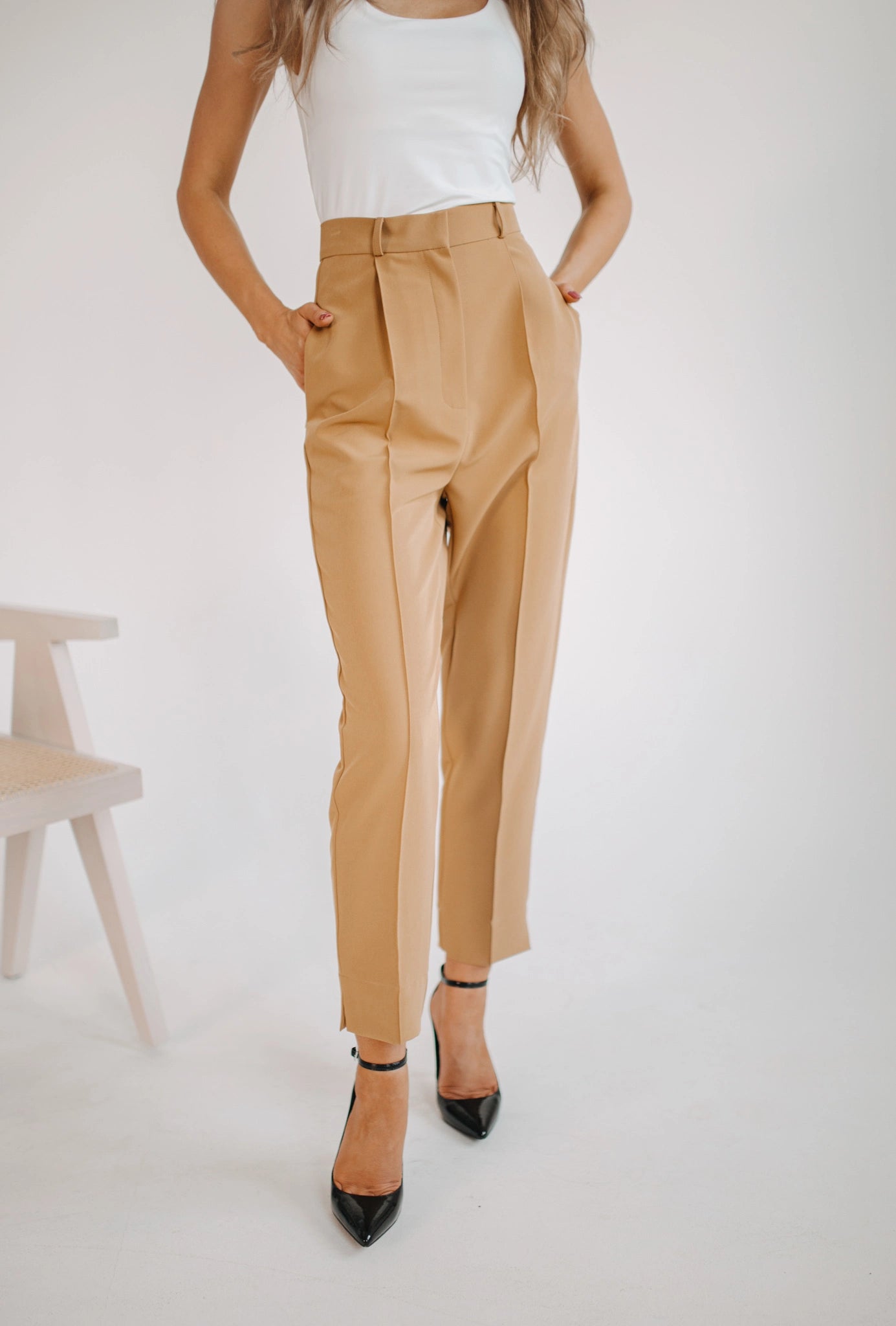 Camel high waisted trousers