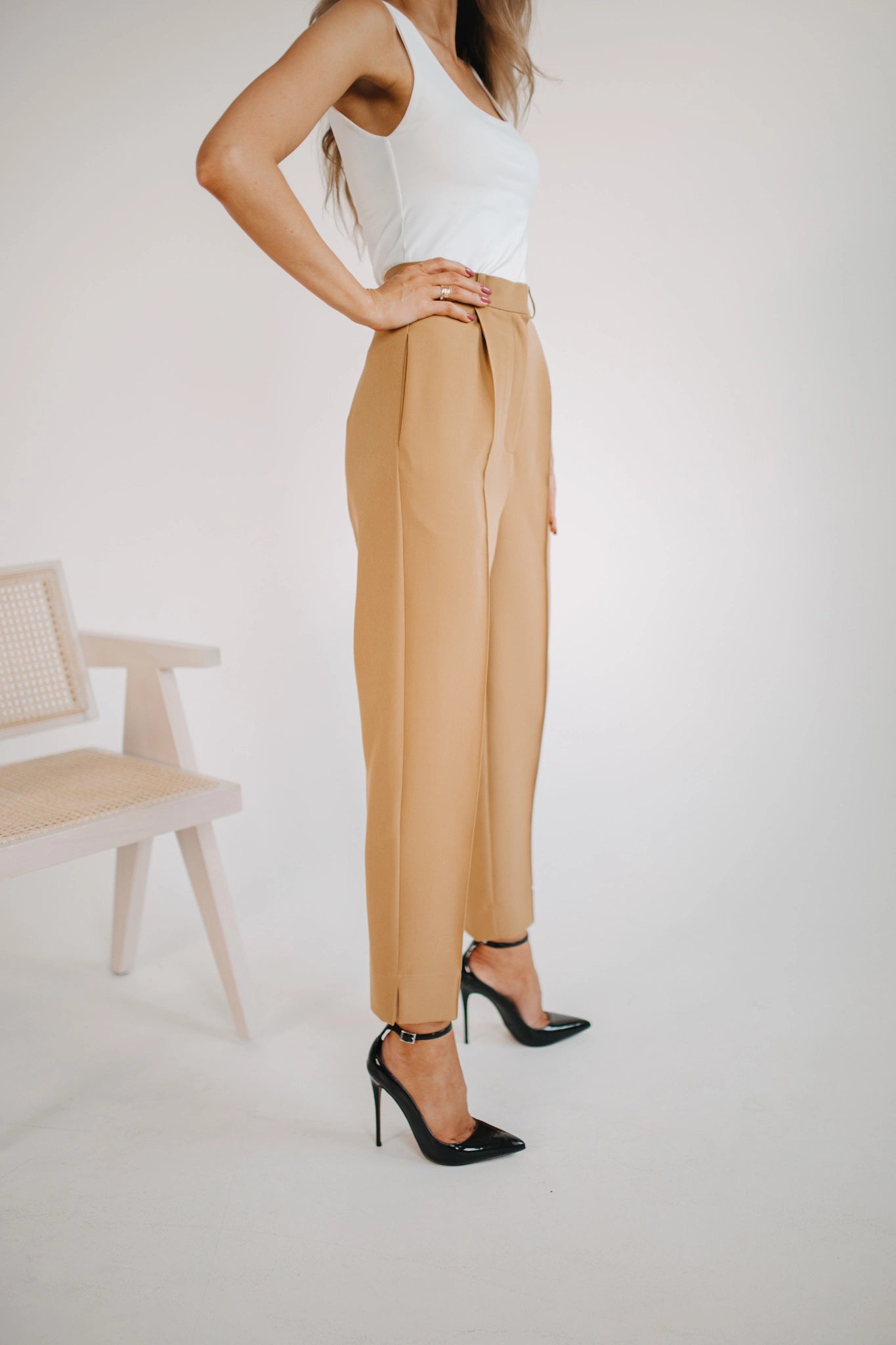 Camel high waisted trousers