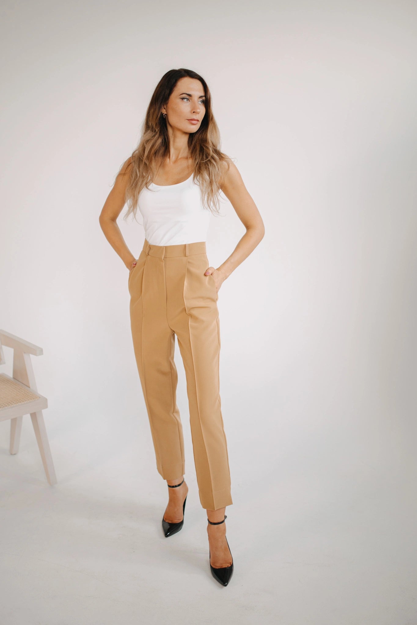 Camel high waisted trousers