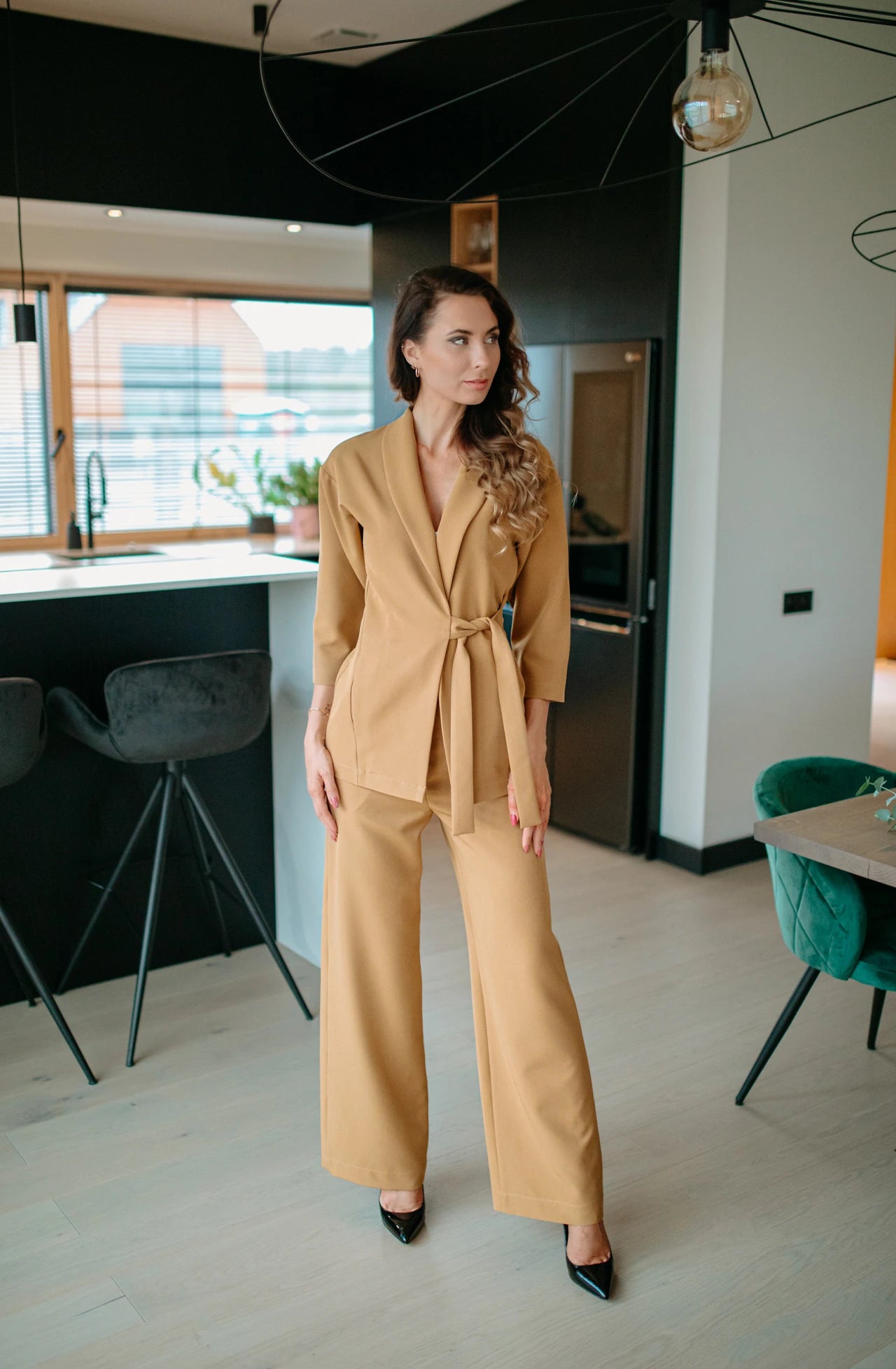 Camel wide leg trousers