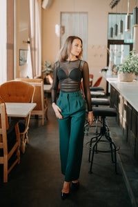 Dark green wide leg trousers