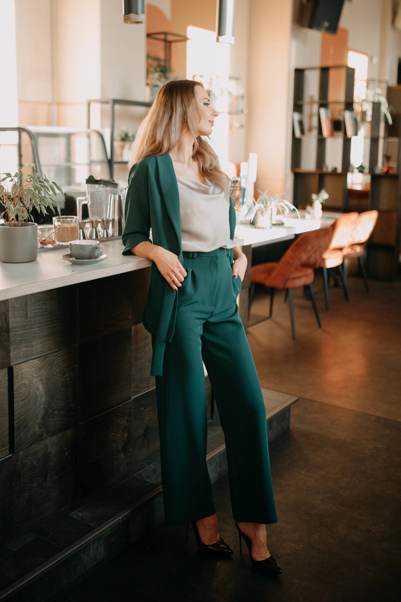 Dark green wide leg trousers