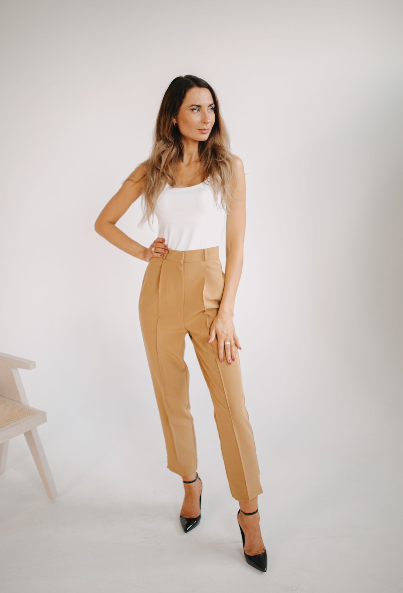 Beige - High Waisted Trousers