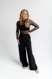 High waisted wide leg black trousers