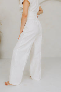 Ladies white linen wide leg trousers