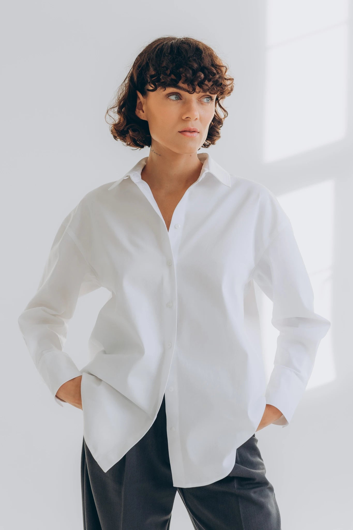 Ladies' white oxford button-down shirt