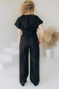 Soft Linen Tie Belt Blouse Black